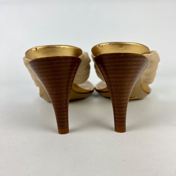 Cole Haan Gwen Air Womens Thong Heeled Sandals Natural Linen Buckle size 9.5 - Picture 4 of 16